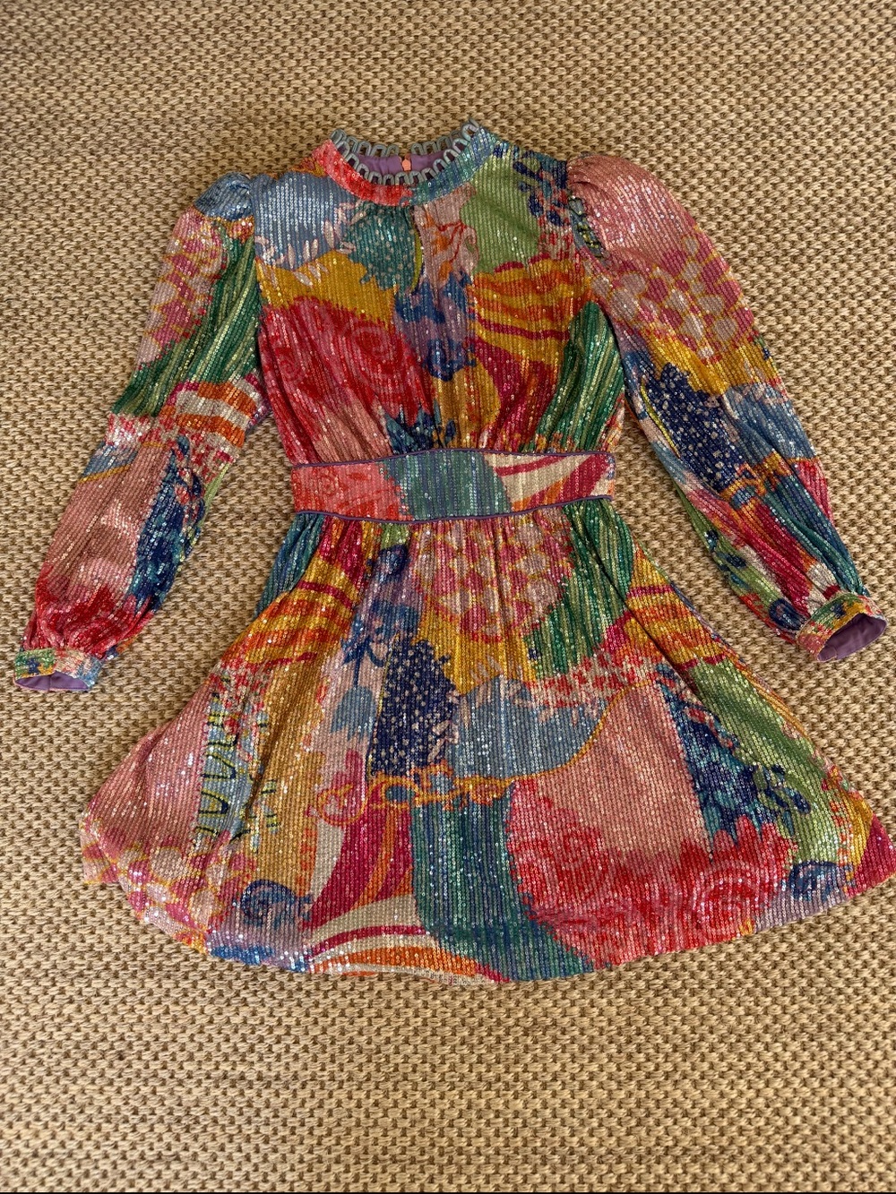 CeliaB Multicolor Sequin Pleated Long-Sleeve Mini Dress